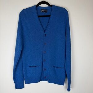 Vintage Robert Bruce Men's Blue Grandpa Cardigan Sweater